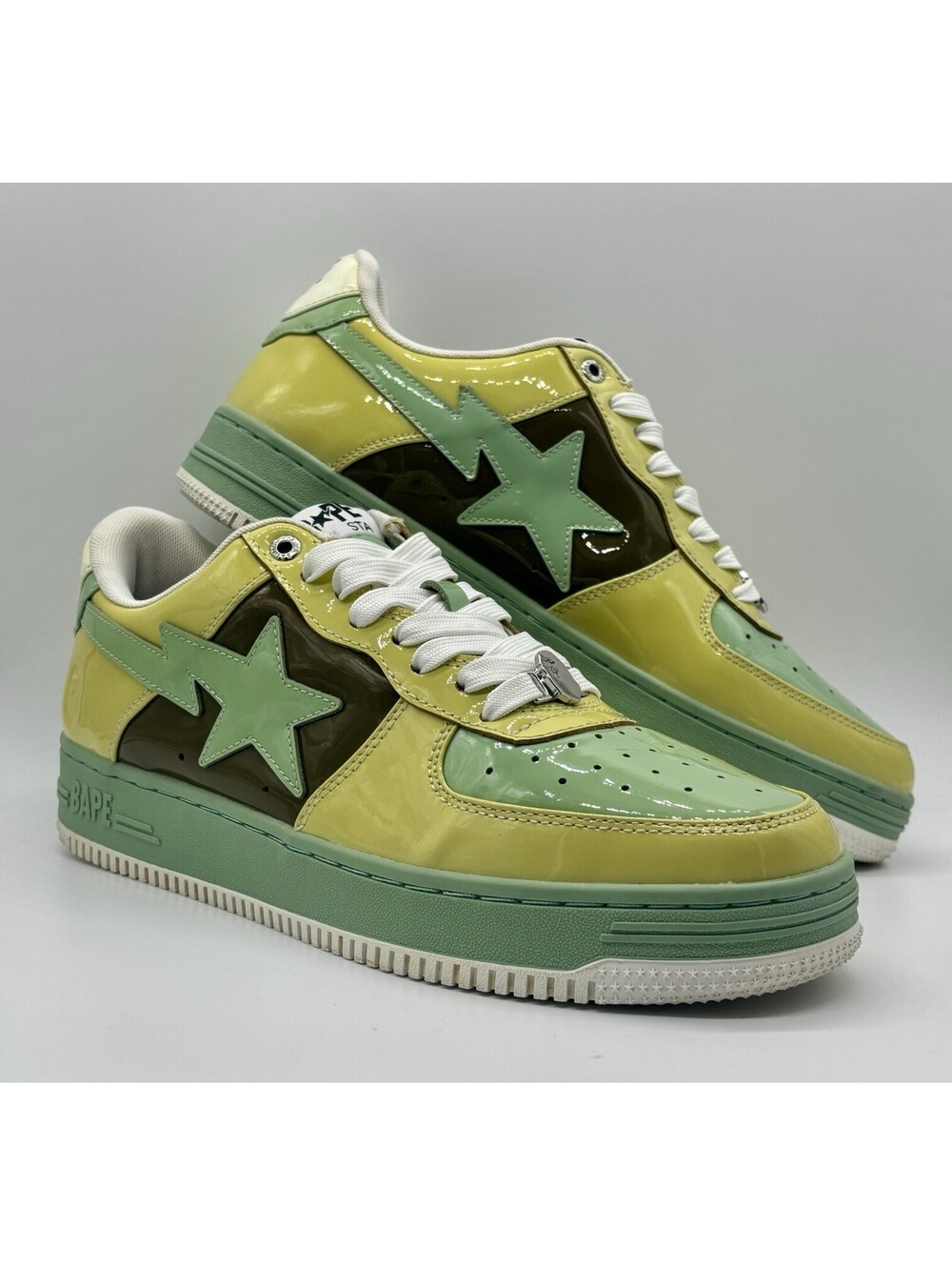 A Bathing Ape BAPE STA Men’s 11 Patent Leather Yellow/Green Sneakers VNDS